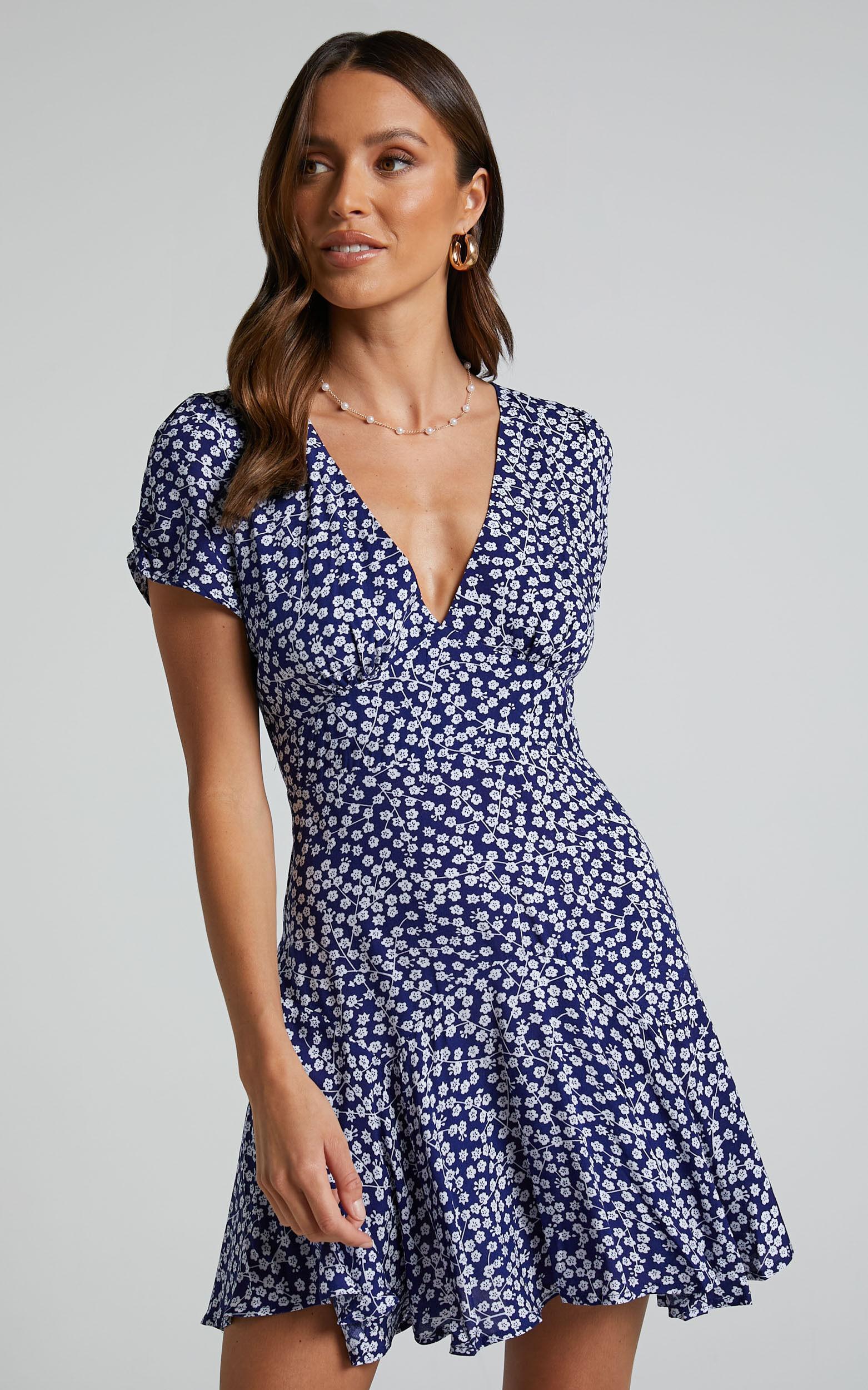 Bettina Mini Dress - Short Sleeve Dress in Navy Product Image