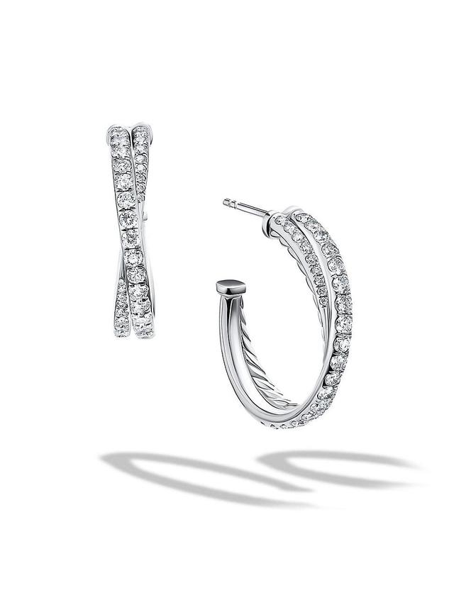 Womens Pav Crossover Hoop Earrings In 18K White Gold With Diamonds Product Image