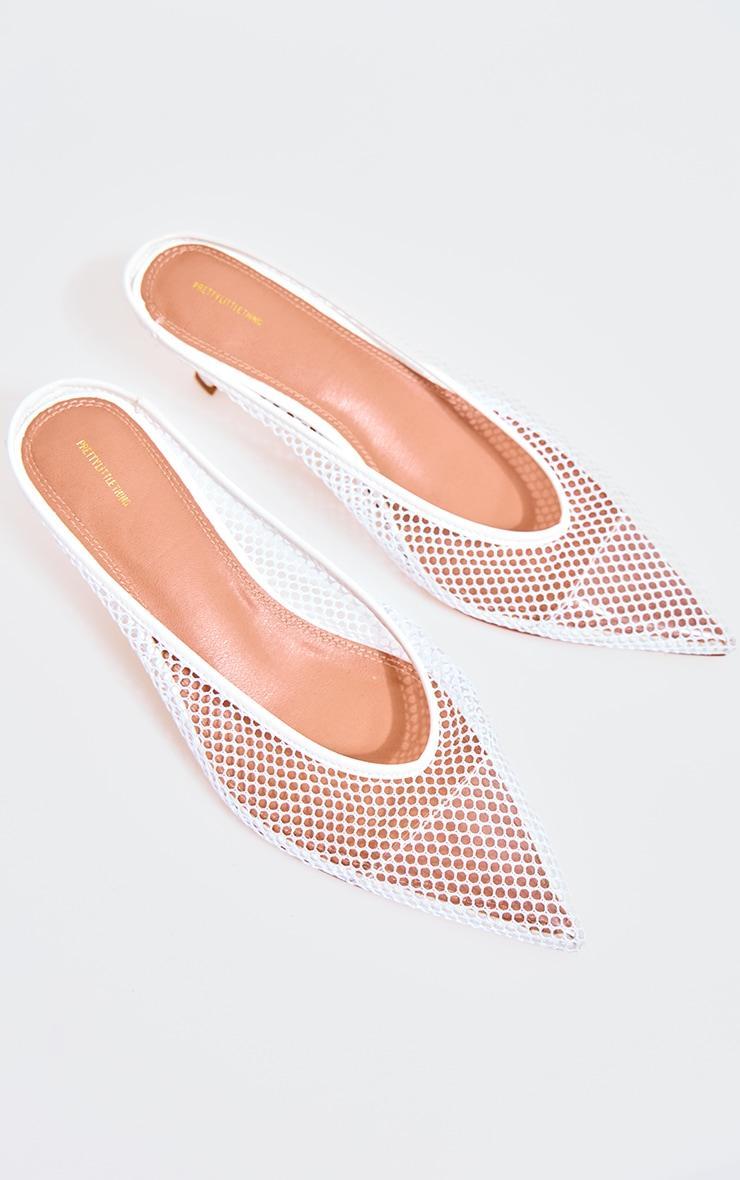 White Mesh Point Toe Low Heel Court Mule Product Image