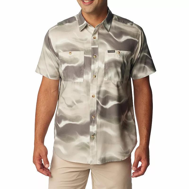 Mens Columbia UPF 40 Utilizer Printed Short Sleeve Button-Down Shirt Dark Grey Undercurren Product Image