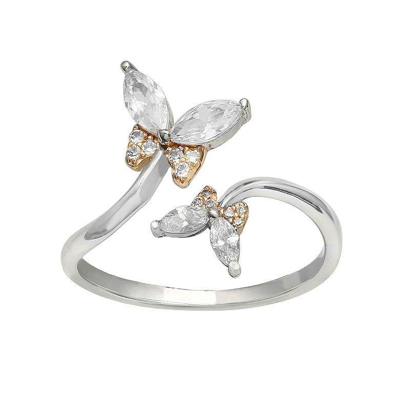 PRIMROSE Sterling Silver Cubic Zirconia Butterfly Ring, Womens Grey Product Image