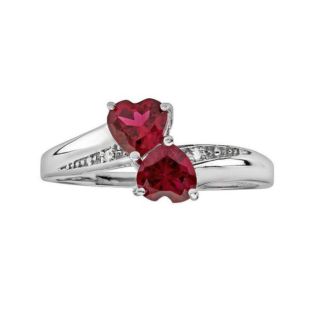 Gemminded Sterling Silver Lab-Created Ruby and Diamond Accent Heart Bypass Ring, Womens Red Product Image