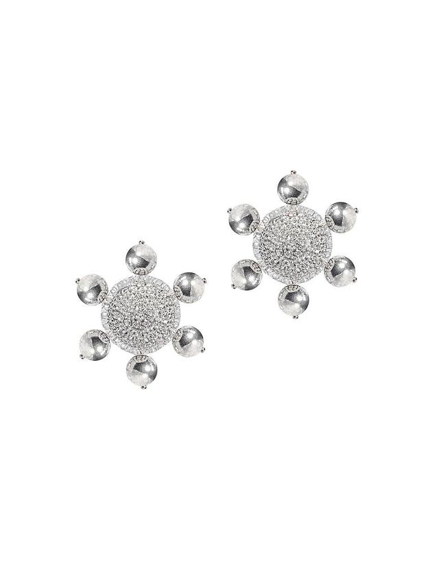 Womens toile Jolie Silvertone Or Goldtone & Rhinestone Clip-On Earrings Product Image