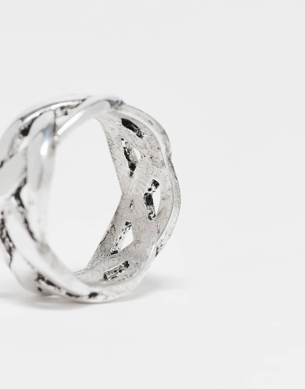 ASOS DESIGN rope ring in burnished silver tone Product Image