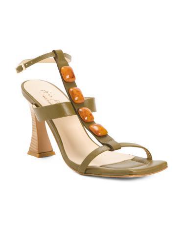 Leather Heel Sandals With Turtle Front Details for Women Product Image