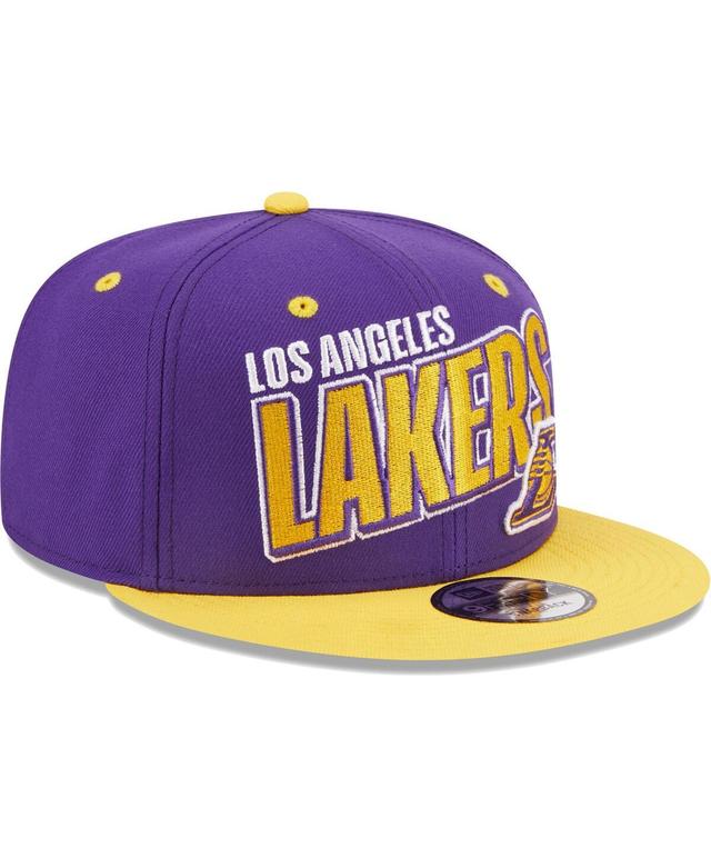 Mens New Era Purple Los Angeles Lakers Stacked Slant 2-Tone 9FIFTY Snapback Hat - Purple Product Image