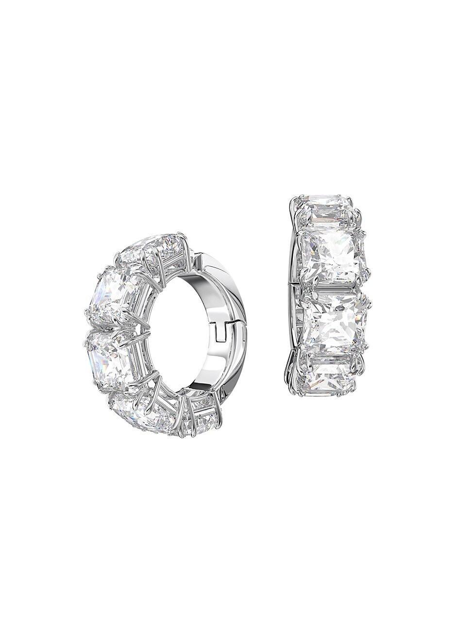 Swarovski Millenia Square Crystal Clip On Hoop Earrings in Rhodium Plated Product Image