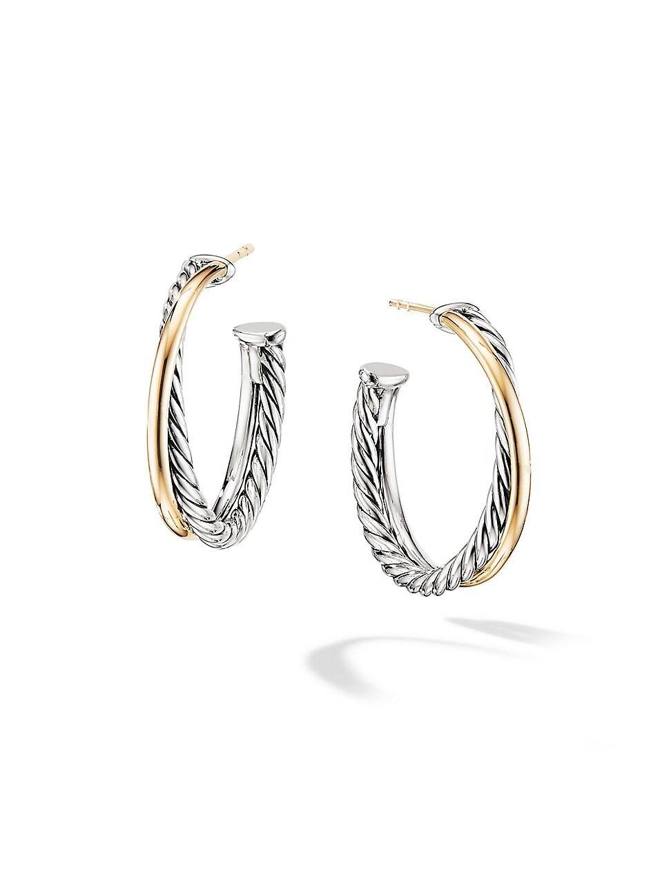 Womens Crossover Hoop Earrings in Sterling Silver with 18K Yellow Gold Product Image