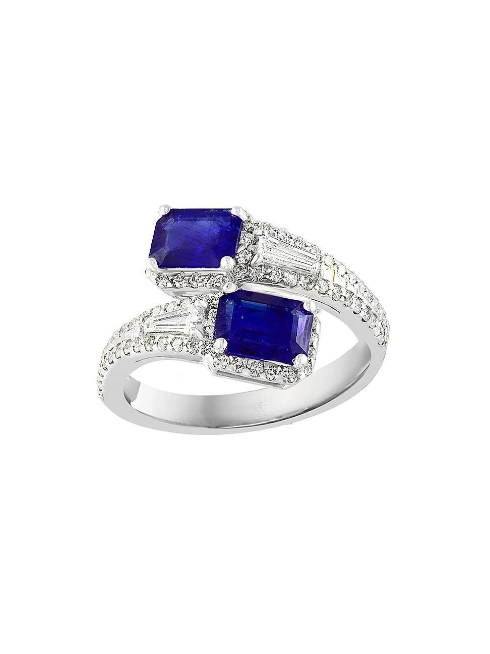 Womens 14K White Gold, Sapphire & 0.50 TCW Diamond Wraparound Ring Product Image