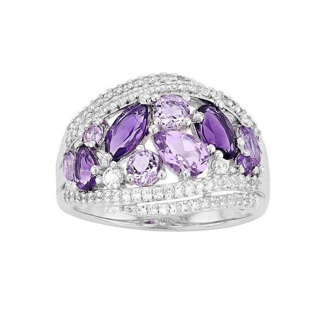 Sterling Silver Amethyst & Lab-Created White Sapphire Cluster Ring, Womens Product Image