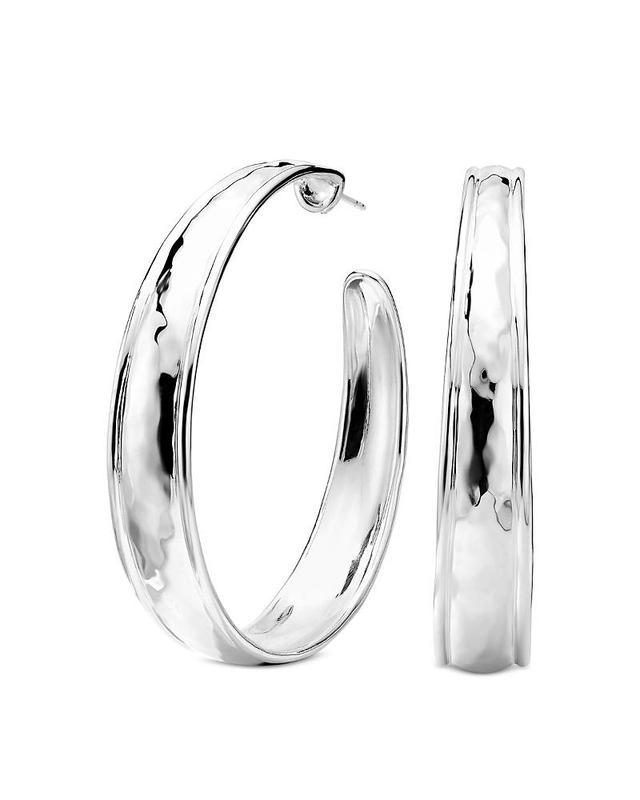 Womens Goddess #4 Sterling Silver Tapered Hoop Earrings Product Image