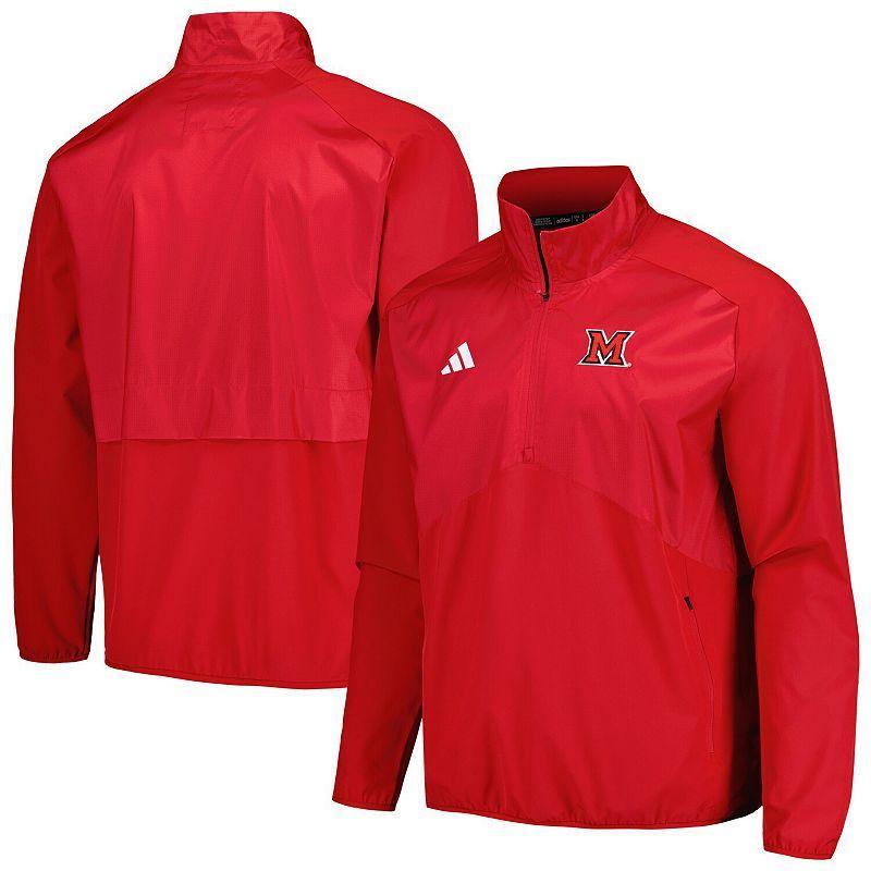 Mens adidas Red Miami University RedHawks Sideline AEROREADY Raglan Quarter-Zip Jacket Product Image