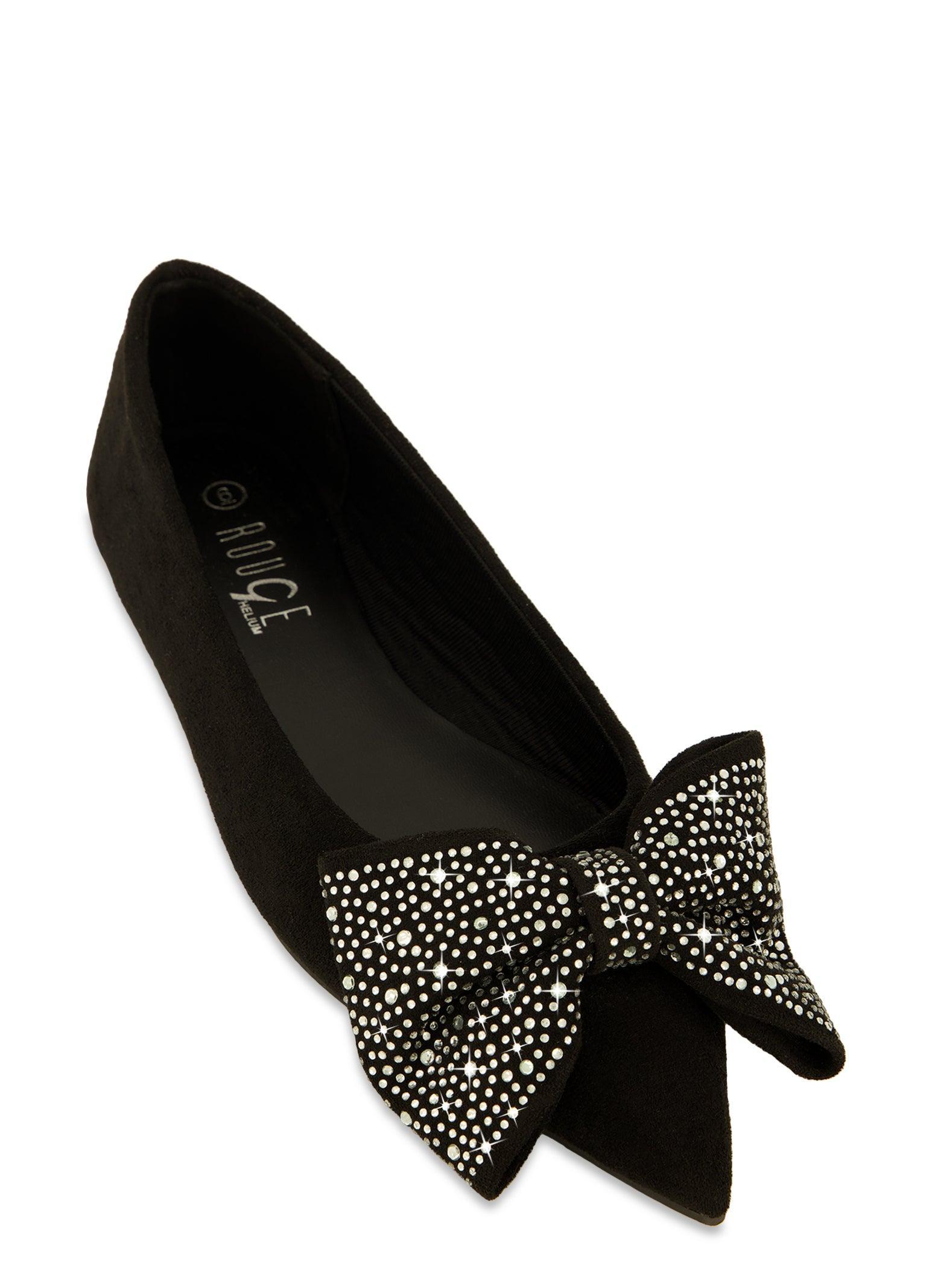 Womens Rhinestone Studded Bow Pointed Toe Flats product image