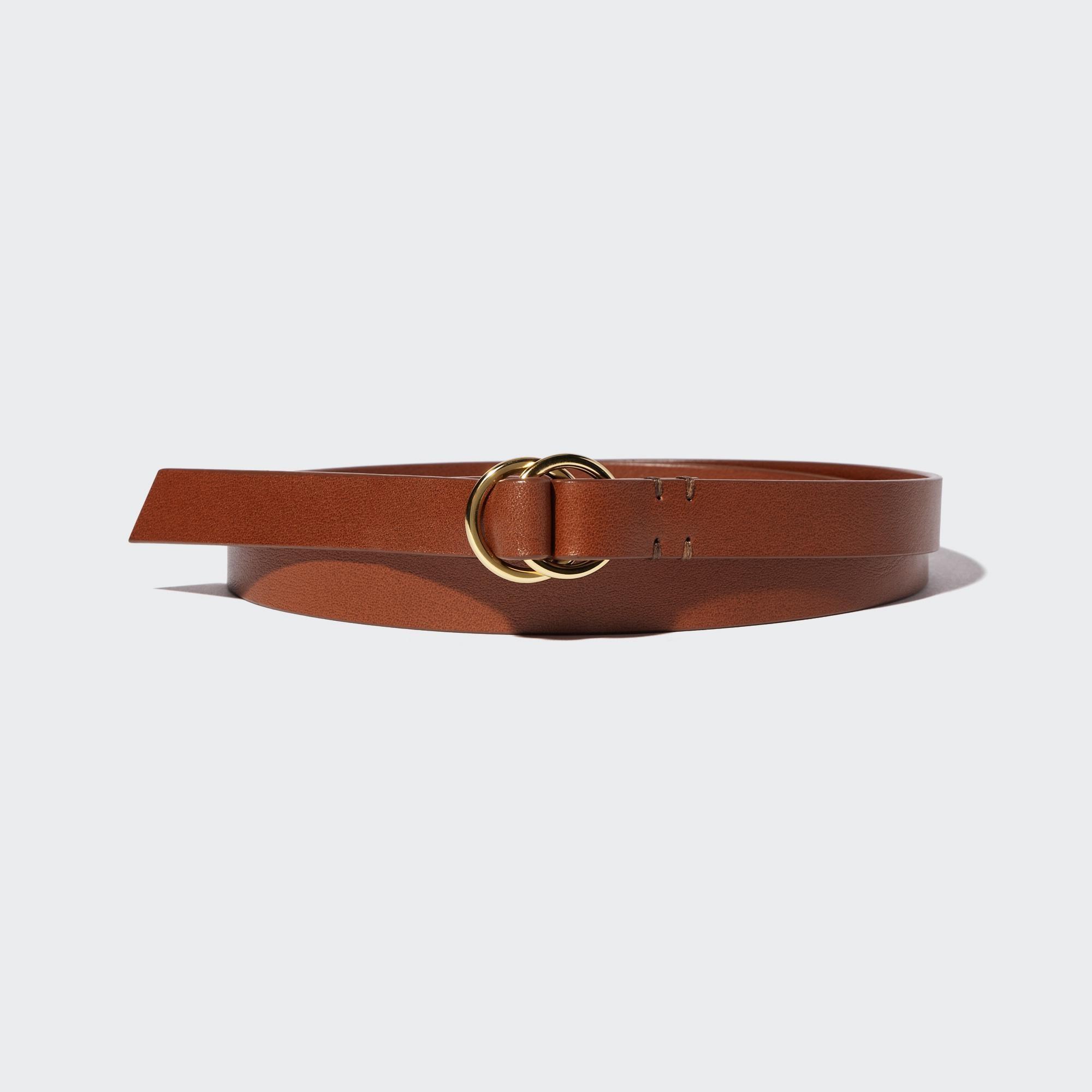 Womens Double Ring Narrow Leather Belt Brown One UNIQLO US Product Image