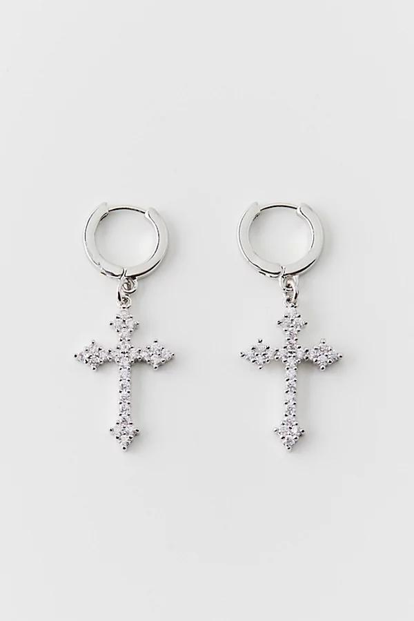 Iced Cross Hoop Earring Mens at Urban Outfitters Product Image