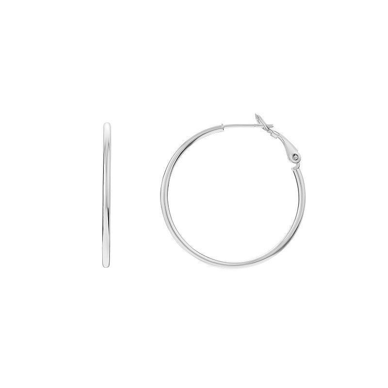 PRIMROSE Sterling Silver Tube Hoop Earrings, Womens Grey Product Image