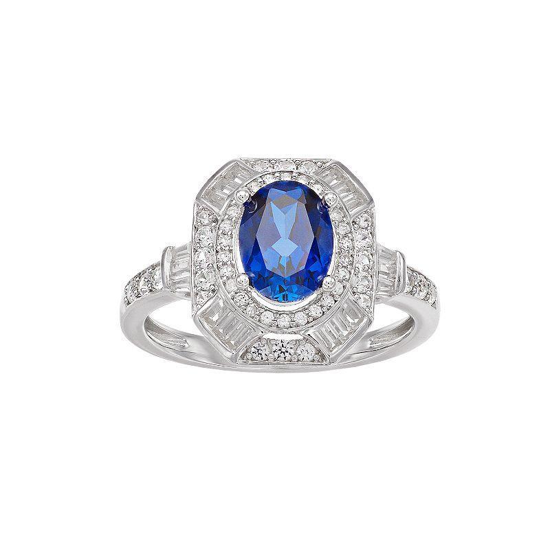 14k White Gold Gemstone & 5/8 Carat T.W. Diamond Ring, Womens Blue Product Image