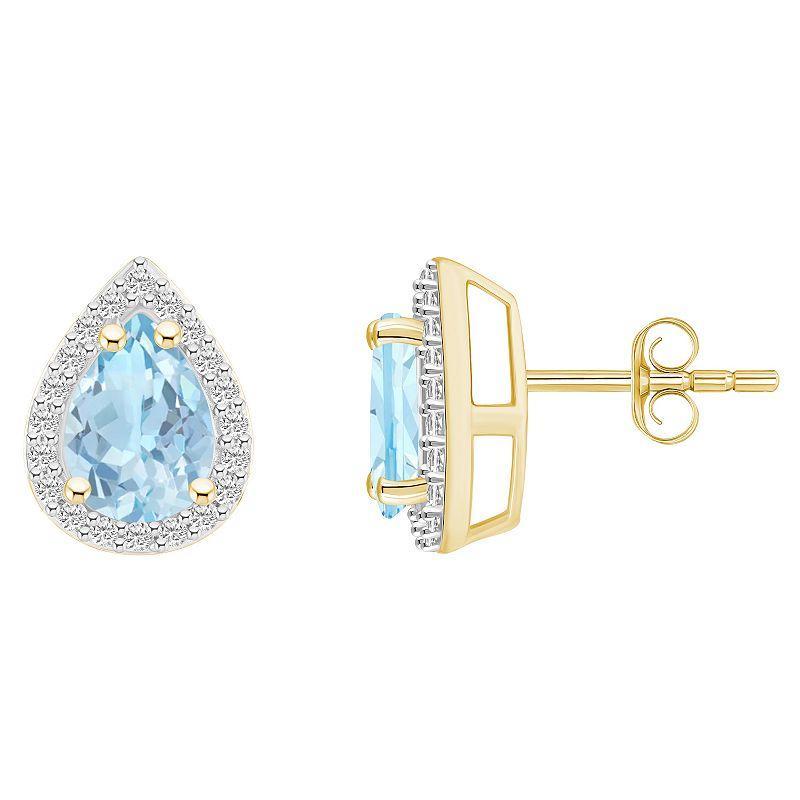 Celebration Gems 10k Gold Pear Shape Gemstone & Lab-Created White Sapphire Halo Stud Earrings, Womens, Blue Product Image