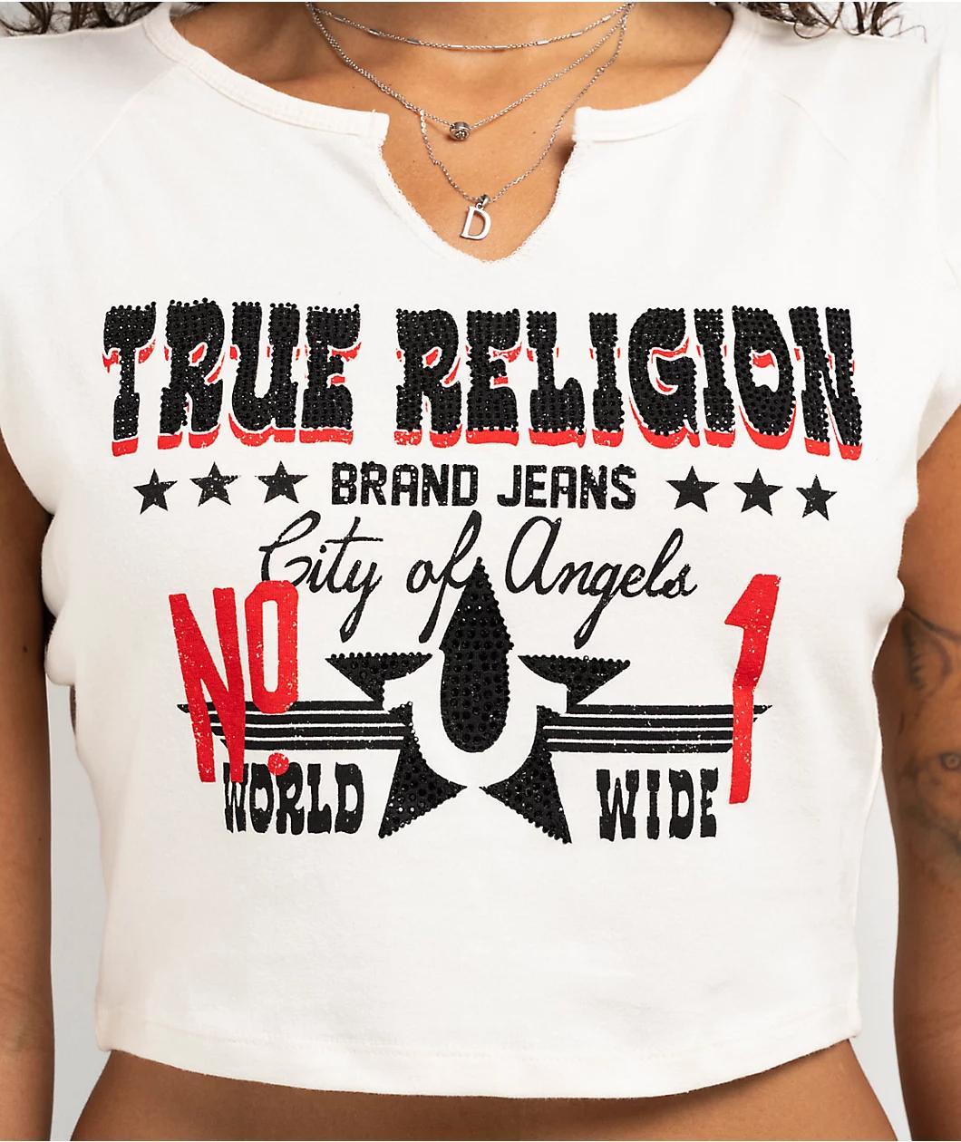 True Religion Crystal Western Notch Natural Crop T-Shirt Product Image