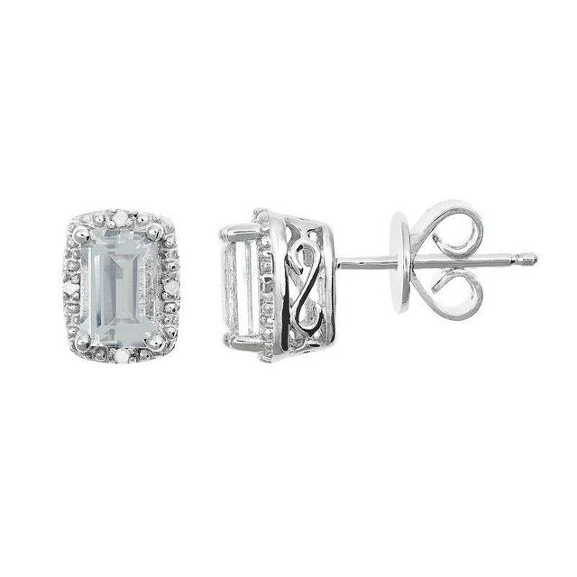 Gemstone and Diamond Accent Stud Earrings in Sterling Silver Product Image