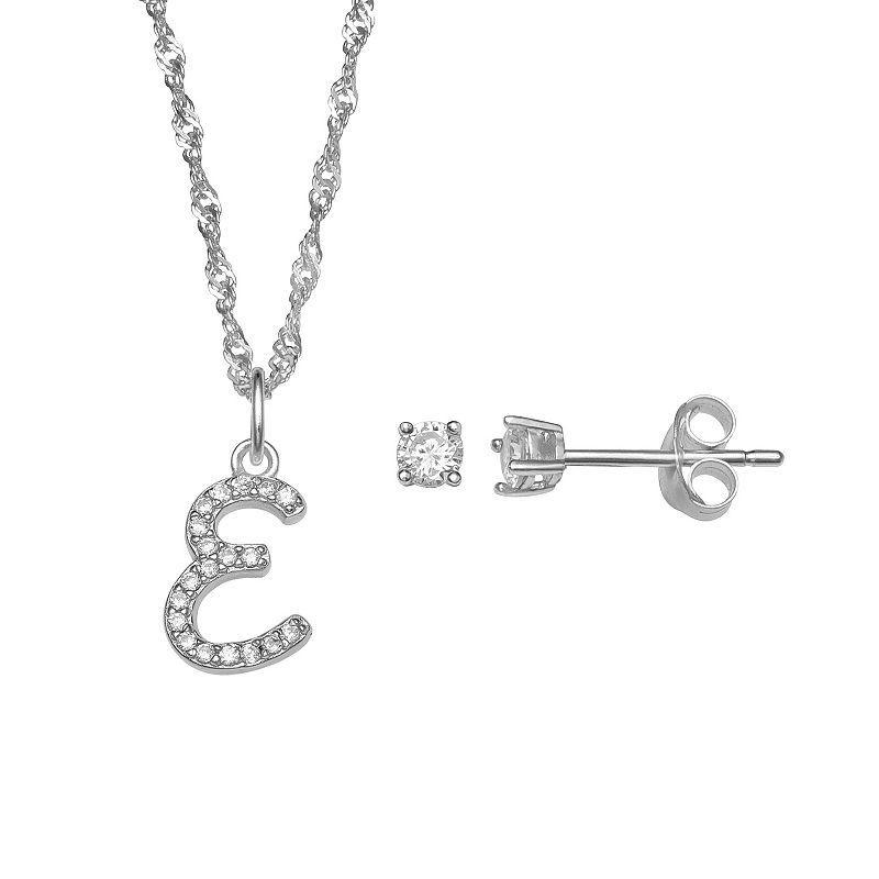 LC Lauren Conrad Sterling Silver Cubic Zirconia Stud Earrings & Initial Pendant Necklace Set, Womens Sterling Silver P Product Image