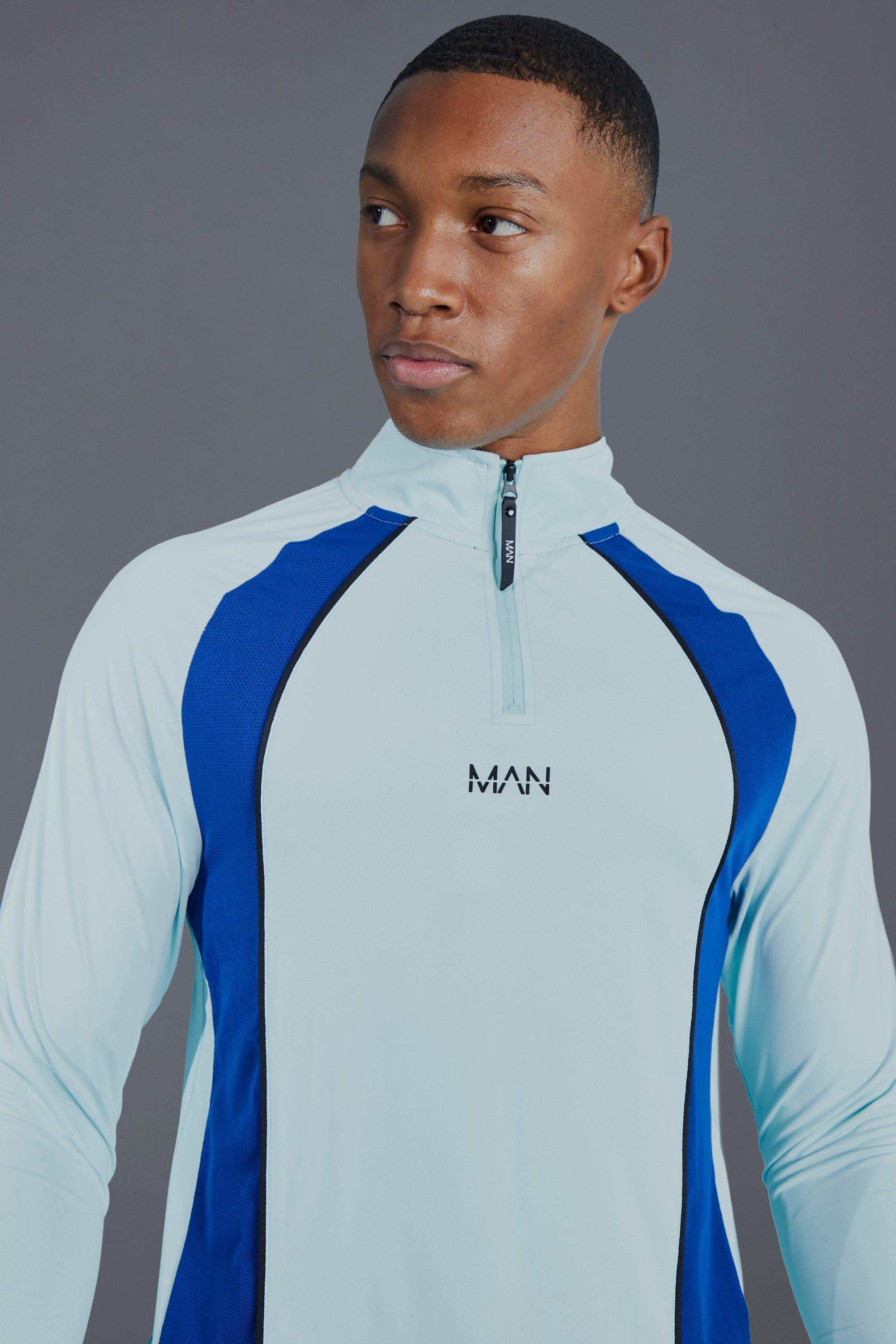 Mens Blue Man Active Colour Block 1/4 Zip Top, Blue Product Image