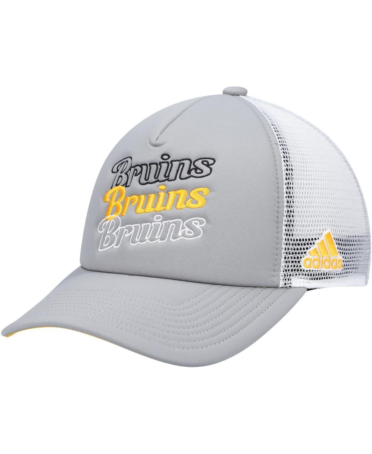 Womens adidas Gray/White Boston Bruins Foam Trucker Snapback Hat Product Image