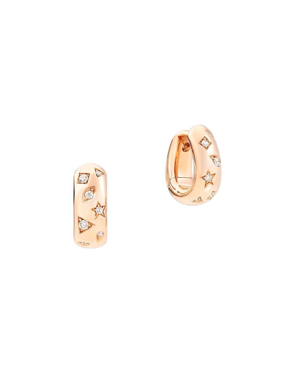 Womens Iconica 18K Rose Gold & Diamond Engraved Hoop Earrings - Rose Gold Product Image