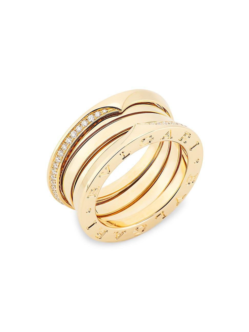 Womens B. Zero1 18K Yellow Gold & Diamond Three-Band Ring Product Image