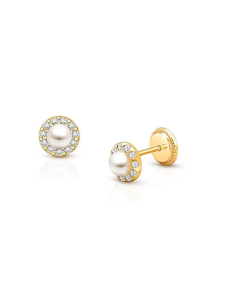 Tiny Blessings Girls 14K Gold Cultured Pearl Halo Studs Screw Back Earrings - Baby, Little Kid, Big Kid Product Image