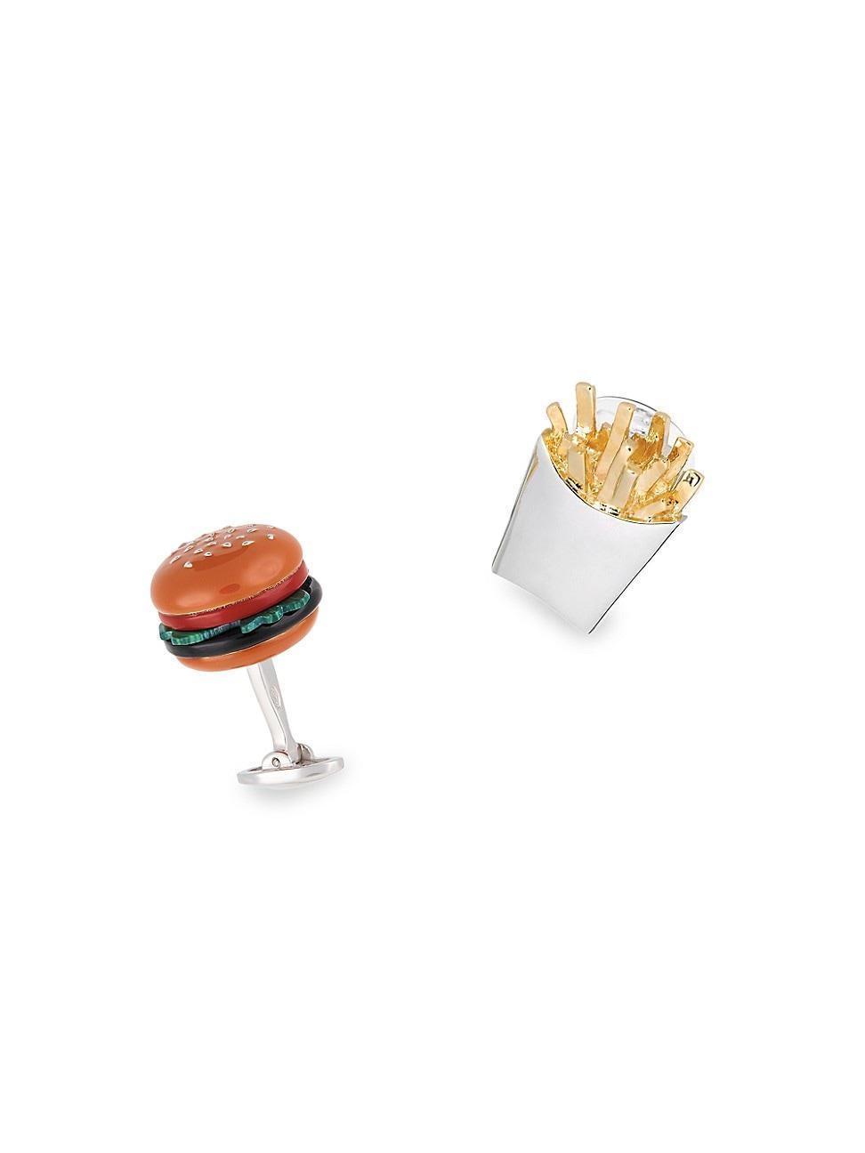 Mens 24K Gold Vermeil, Sterling Silver, and Multi-Stone Burger & French Fry Cufflinks Product Image