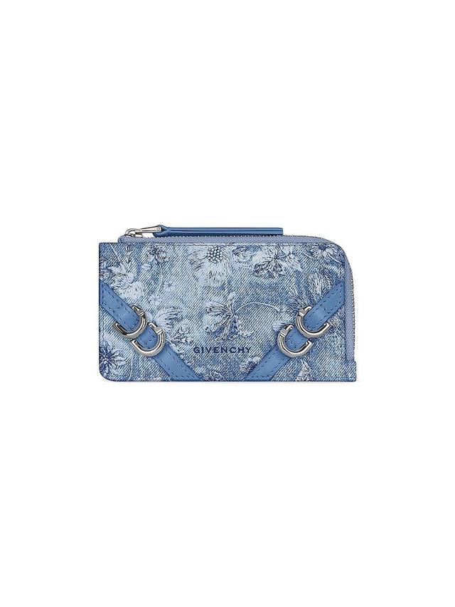 Womens Voyou Zipped Card Holder in Embroidered Denim Product Image