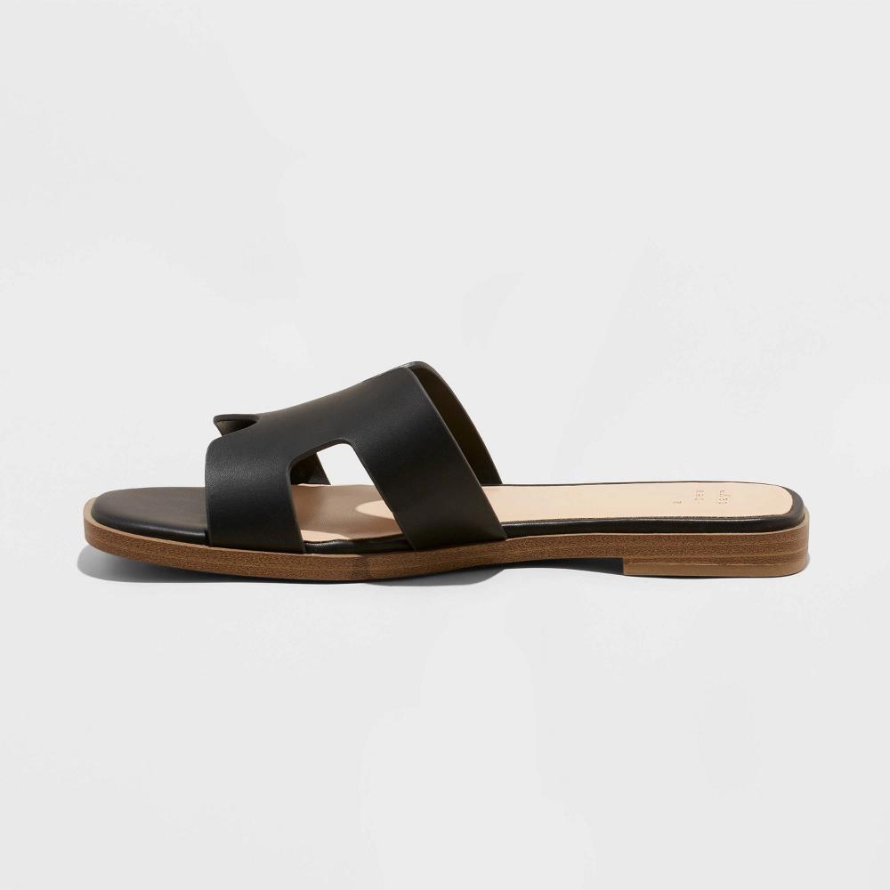 Womens Nina Wide Width Slide Sandals - A New Day Black 11W Product Image