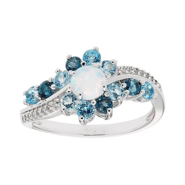 Sterling Silver Lab-Created Opal & Blue Topaz Ring, Womens Product Image