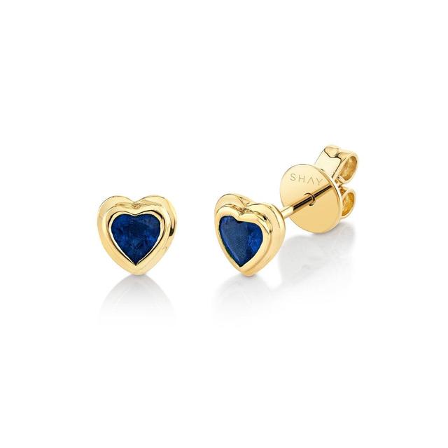 MINI ME BLUE SAPPHIRE BEZEL HEART STUDS Product Image