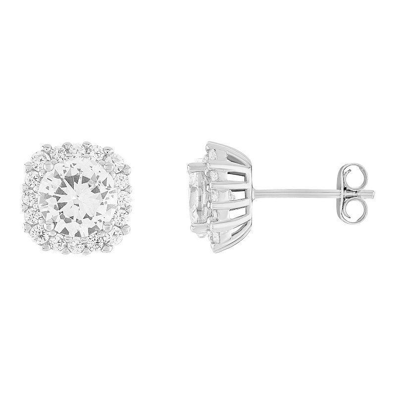 PRIMROSE Sterling Silver Cubic Zirconia Halo Stud Earrings, Womens, April Product Image