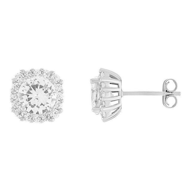 PRIMROSE Sterling Silver Cubic Zirconia Halo Stud Earrings, Womens, White Product Image