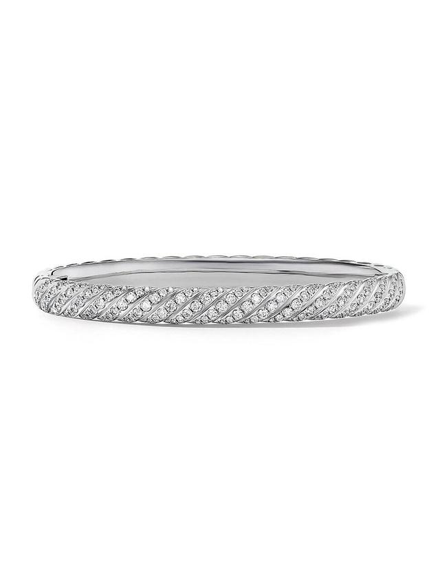 Womens Sculpted Cable Bangle Bracelet In 18K White Gold Product Image