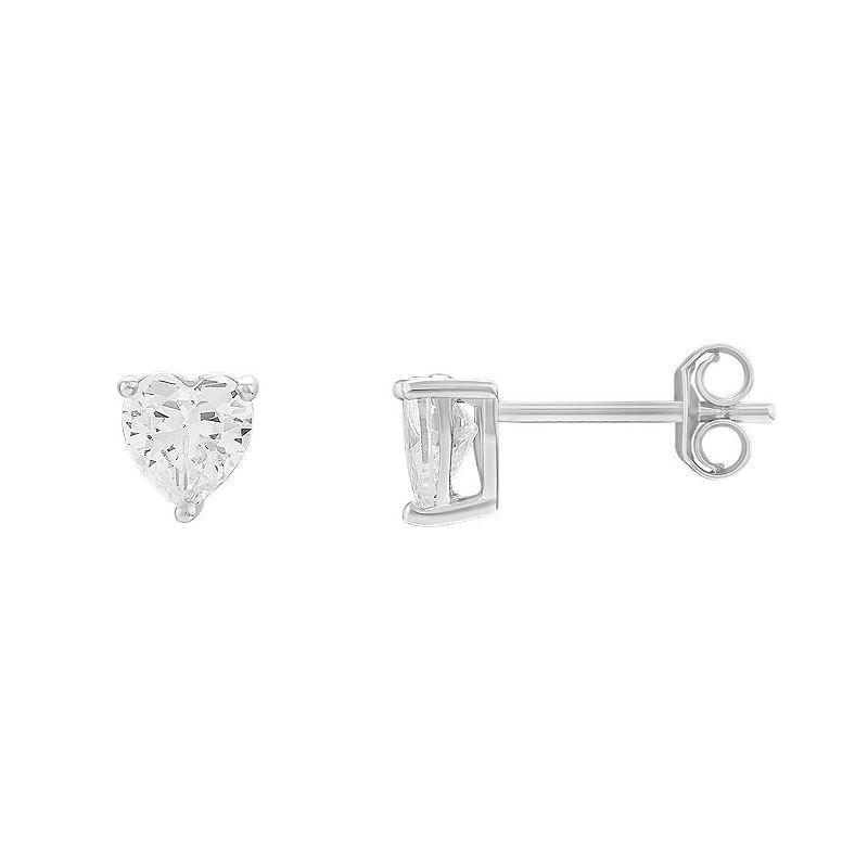 Primrose Sterling Silver Cubic Zirconia Heart Stud Earrings, Womens Product Image