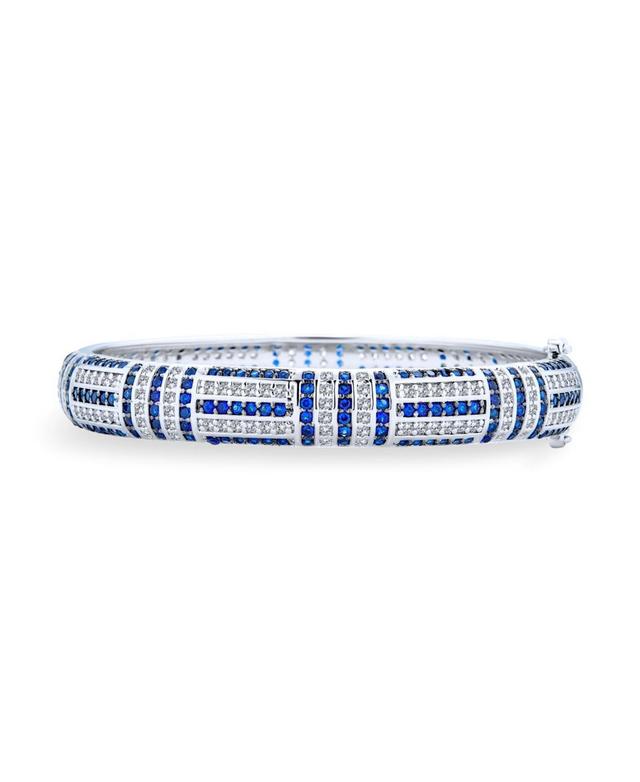 Bling Jewelry Art Deco Style Blue Royal Blue Cubic Zirconia Cz Dome Statement Bangle Bracelet For Women Product Image