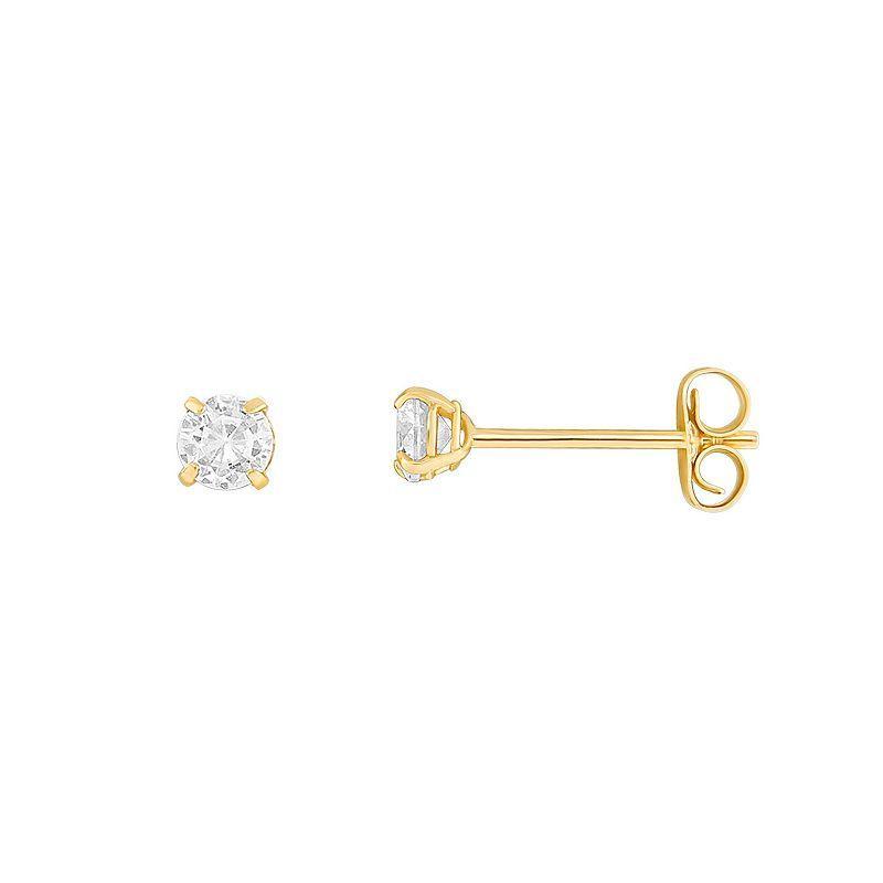 PRIMROSE 14k Gold Round Cubic Zirconia Stud Earrings, Womens Yellow Gold Tone Clear Product Image