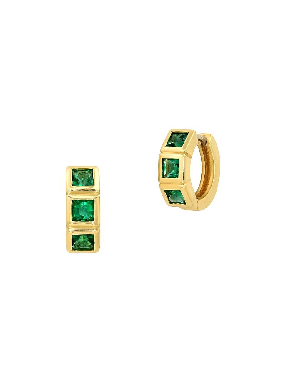 Womens 14K Yellow Gold & Emerald Framed Huggie Hoop Earrings Product Image