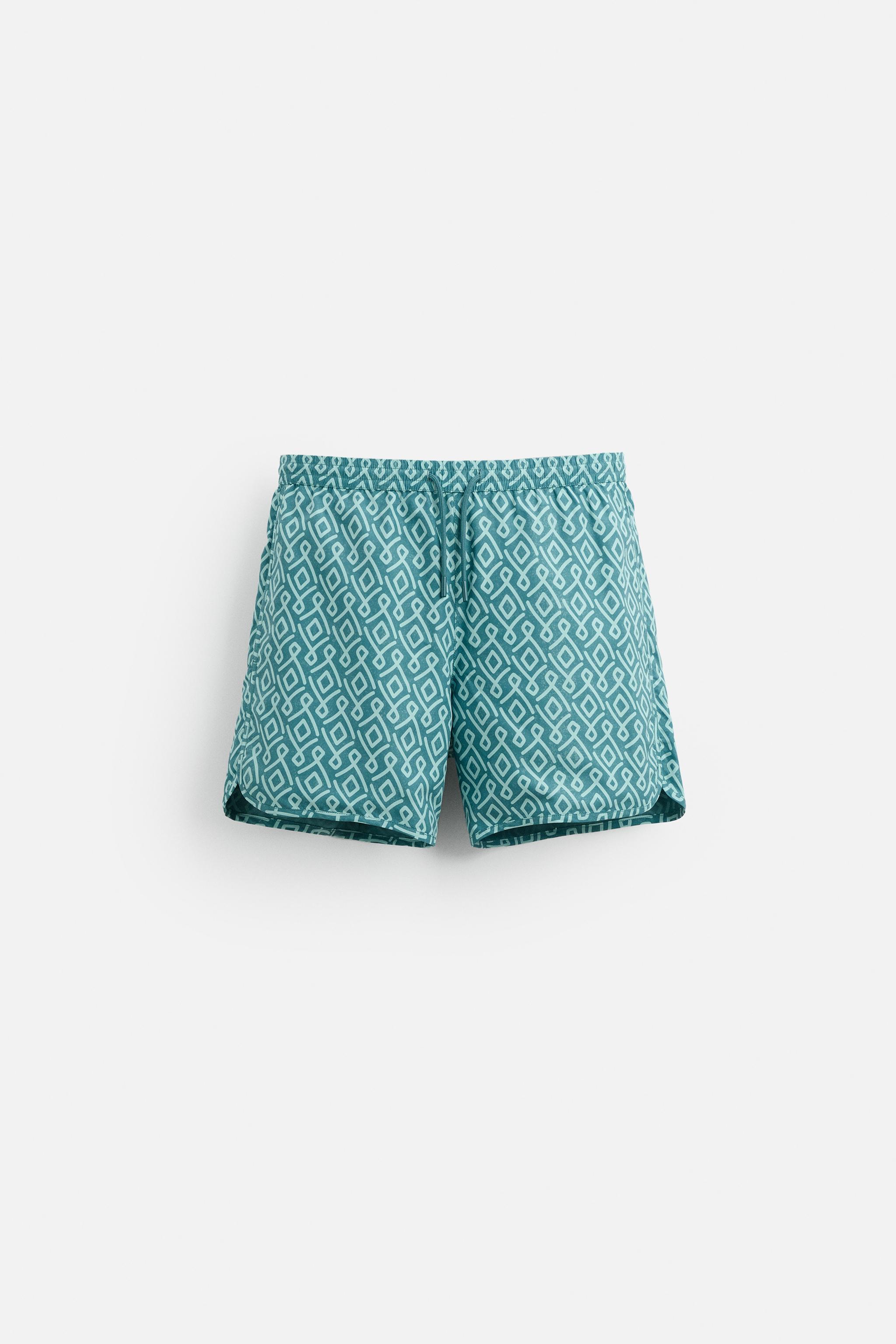 GEOMETRIC PRINT LONGLINE SWIMMING TRUNKS Product Image