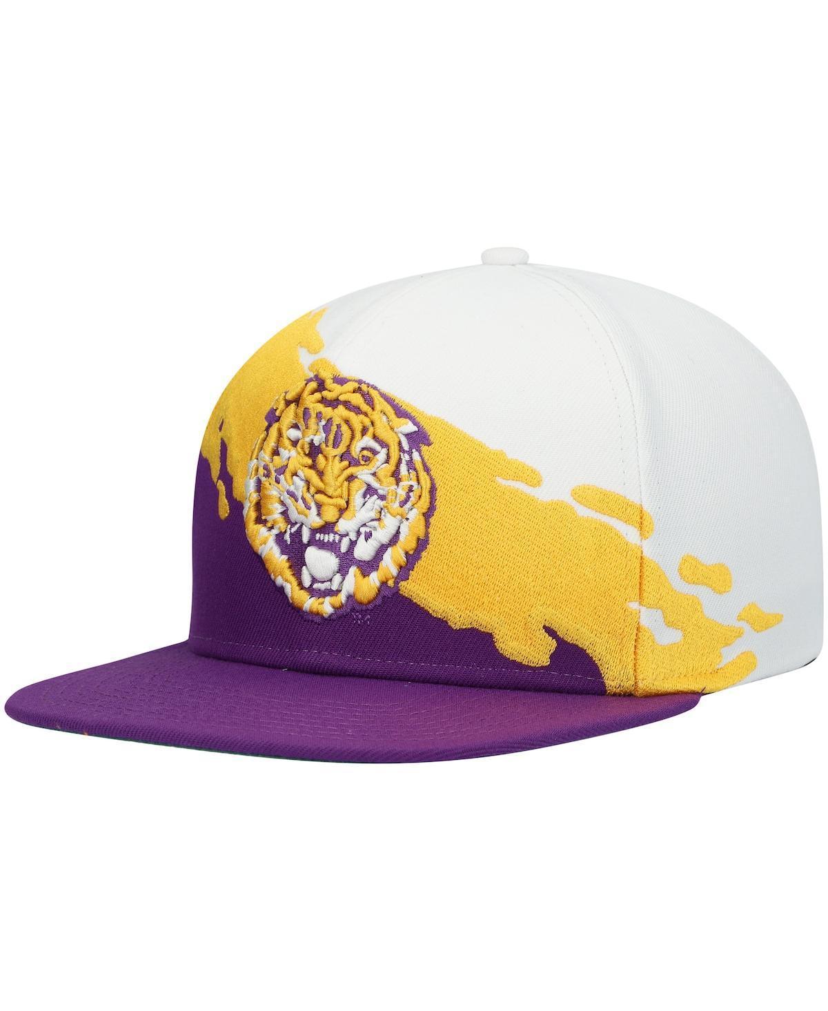 Mens Mitchell & Ness /White LSU Tigers Paintbrush Snapback Hat Product Image