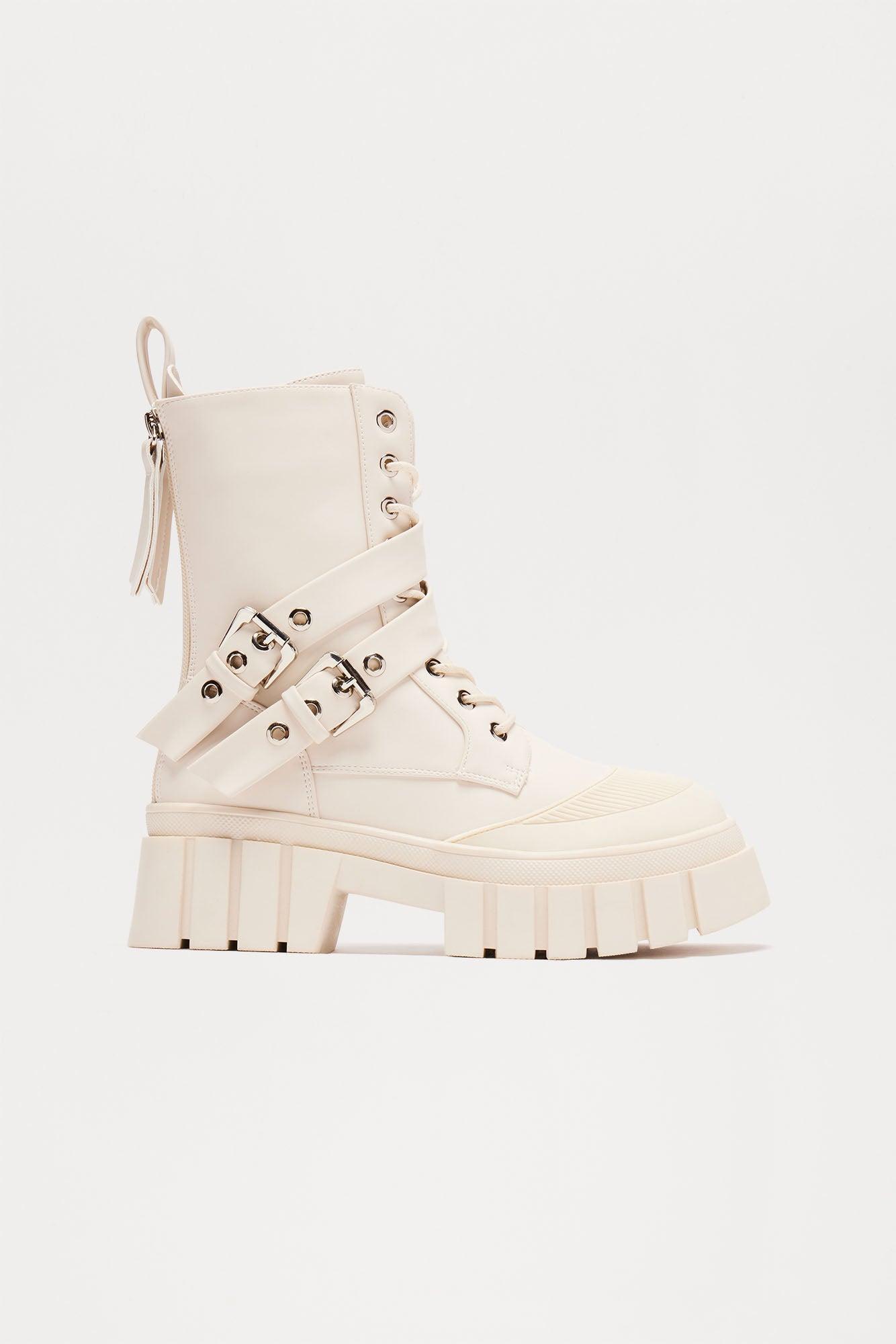 Never Over Buckle Combat Boots - Ivory product image