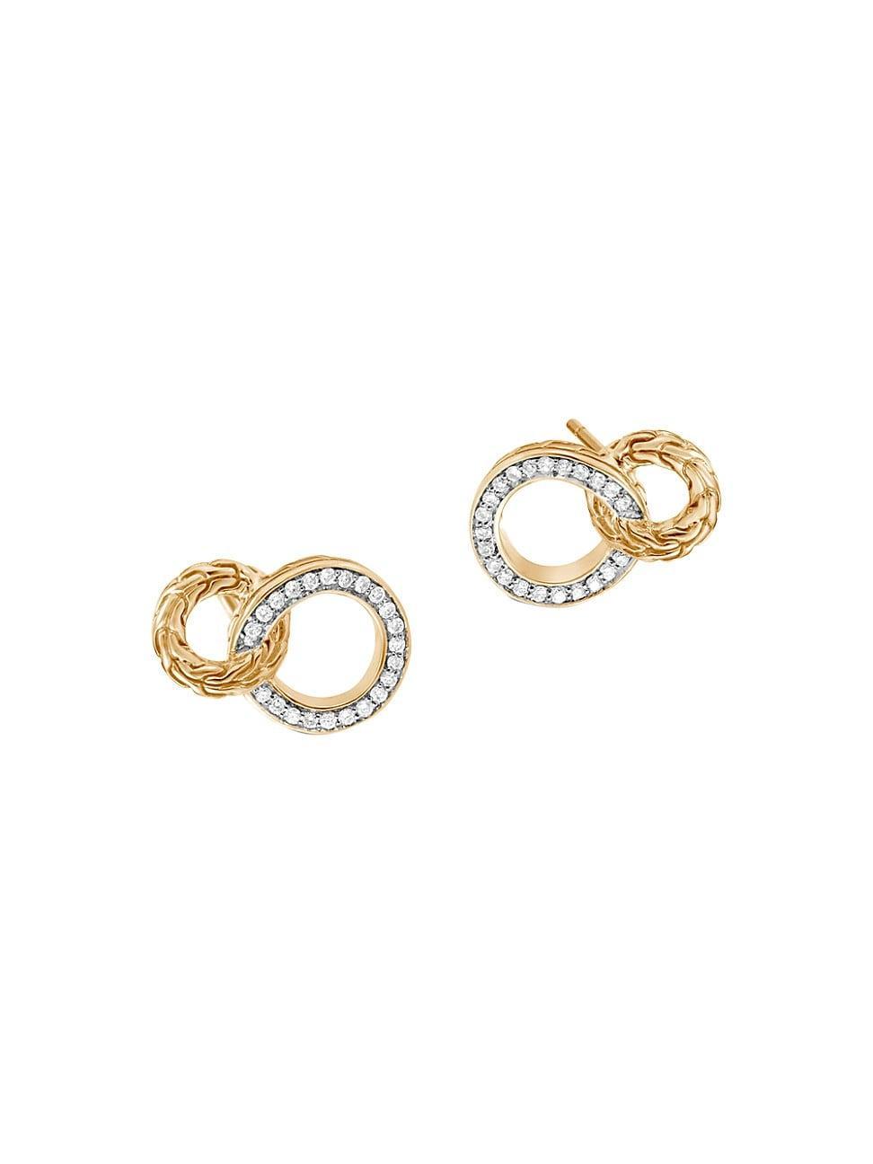 Womens Classic Chain 18K Gold & Diamond Interlinking Hoop Earrings Product Image