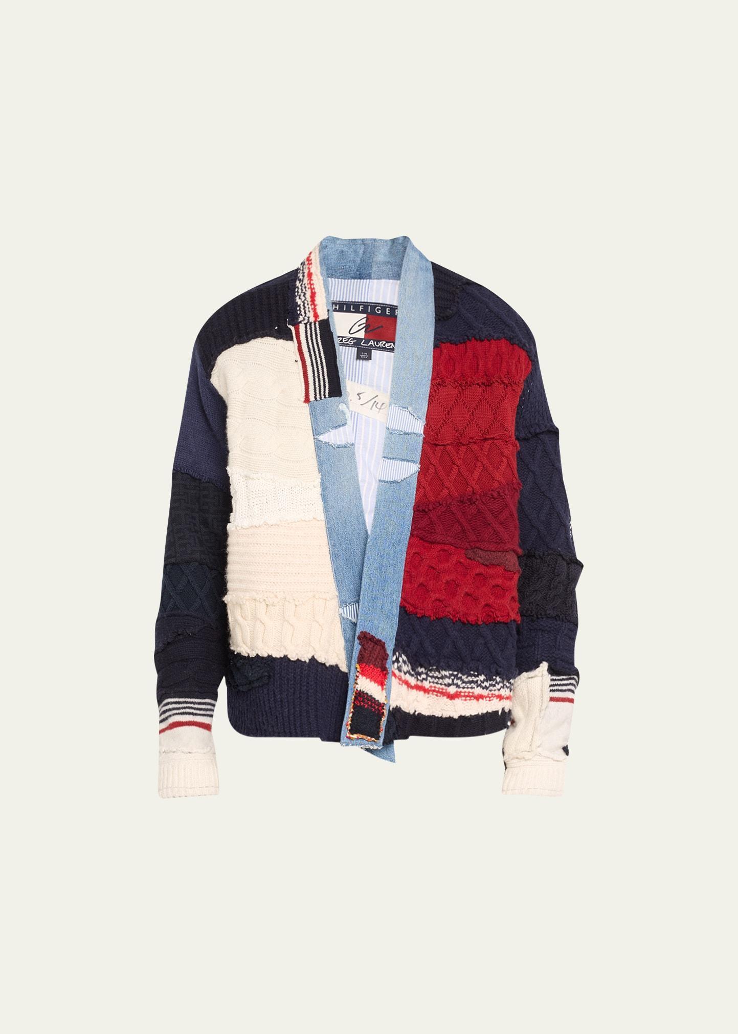 Mens Cropped Patchwork Knit Cardigan Product Image