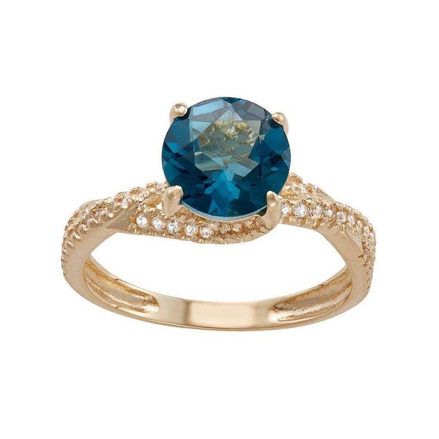 10k Gold London Blue Topaz & Lab-Created White Sapphire Crisscross Ring, Womens, Size: 7 Product Image