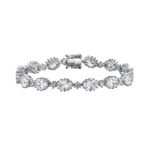 Sterling Silver Cubic Zirconia Link Bracelet, Womens White Product Image