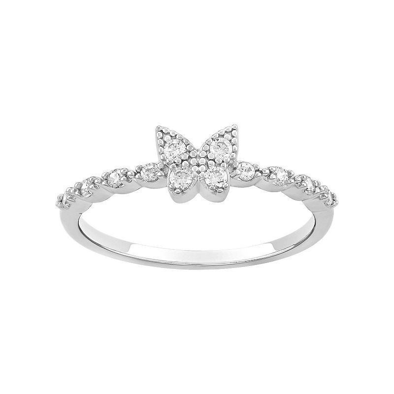 PRIMROSE Sterling Silver Pave Cubic Zirconia Butterfly Ring, Womens White Product Image